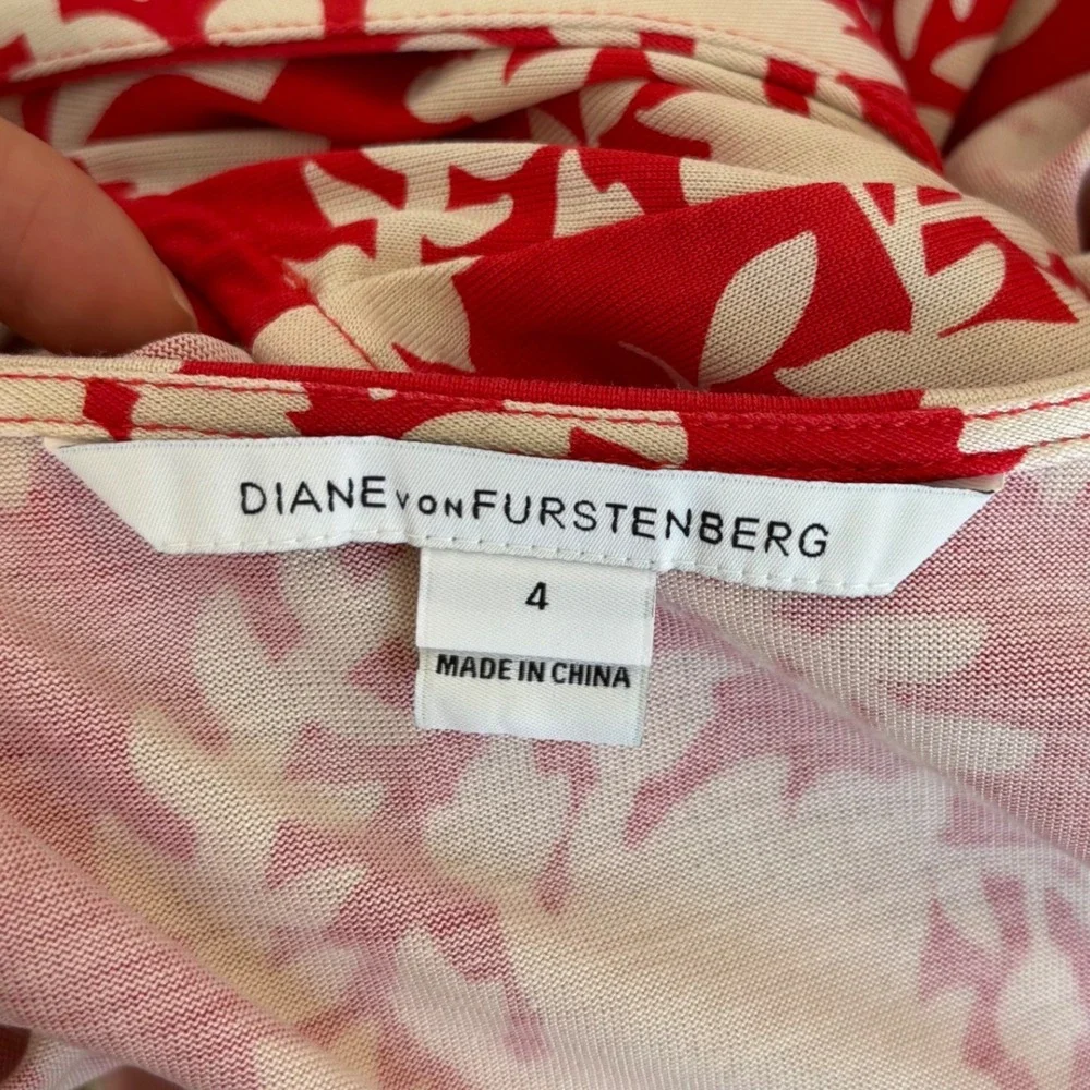 Diane von Furstenberg Yahzi Silk Wrap Dress, Sleeveless Floral | Size 4 Red 70s